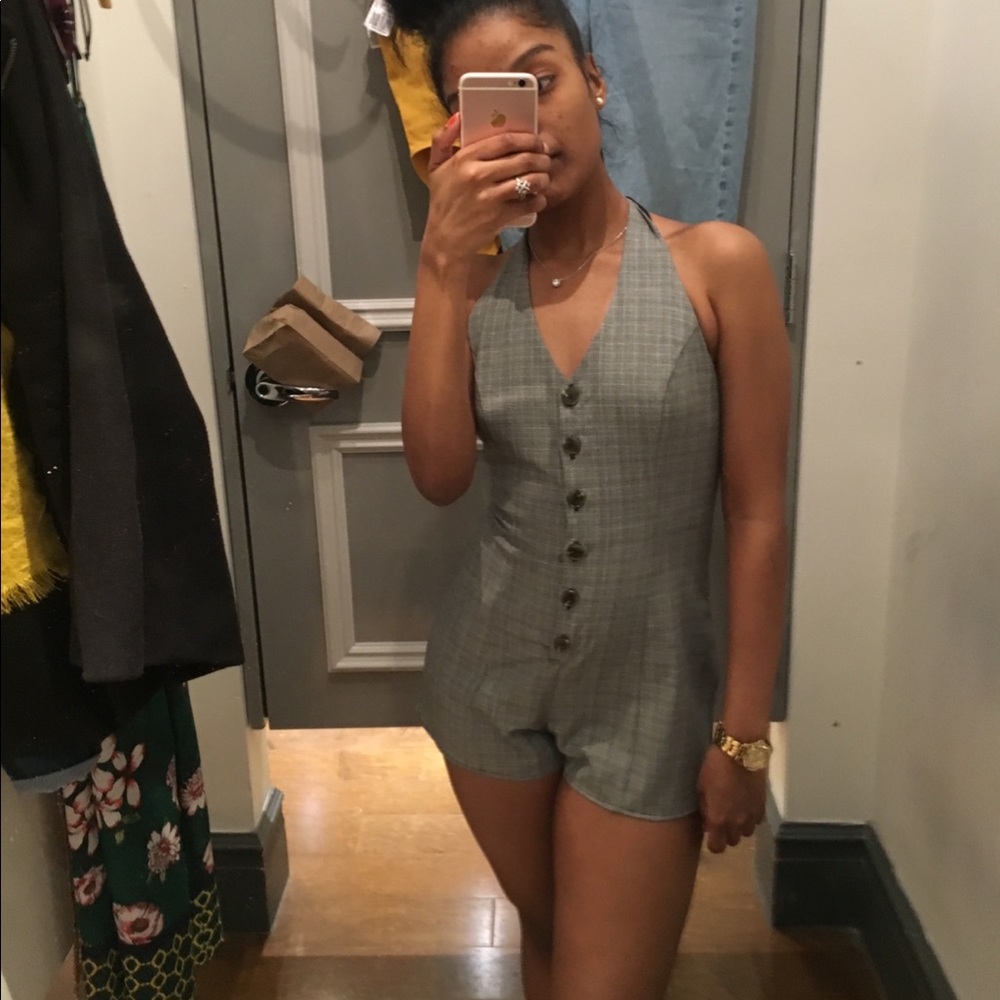 NWOT| Glen Plaid Button Up Halter Romper